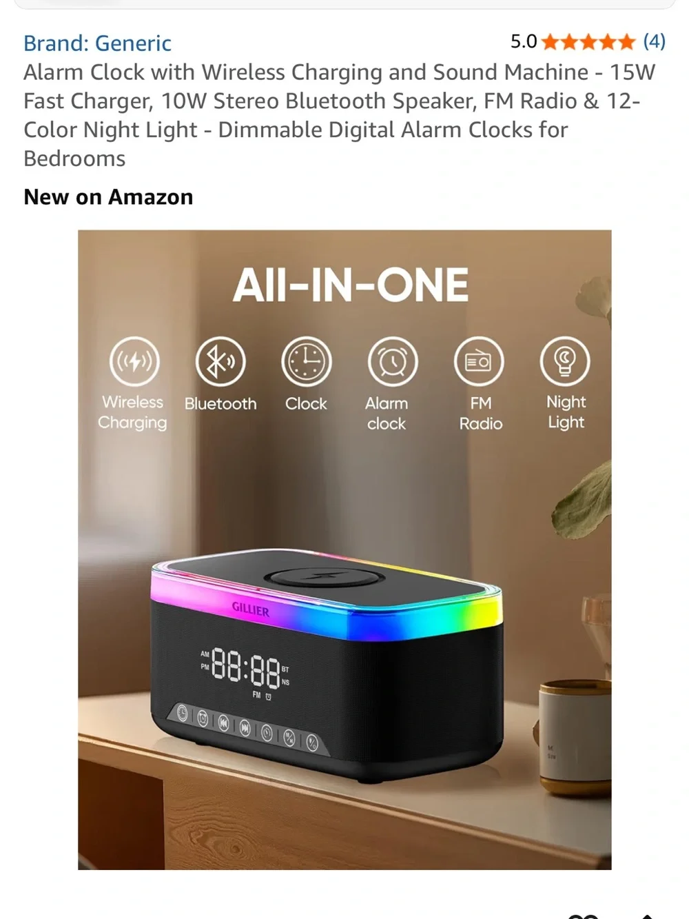 Wireless LED Bluetooth Speaker Alarm Clock & Charger